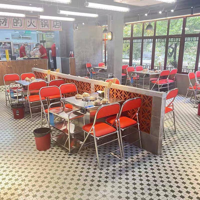 工业风不锈钢桌港风茶餐厅火锅烧烤店奶茶店网红不锈钢可折叠餐椅