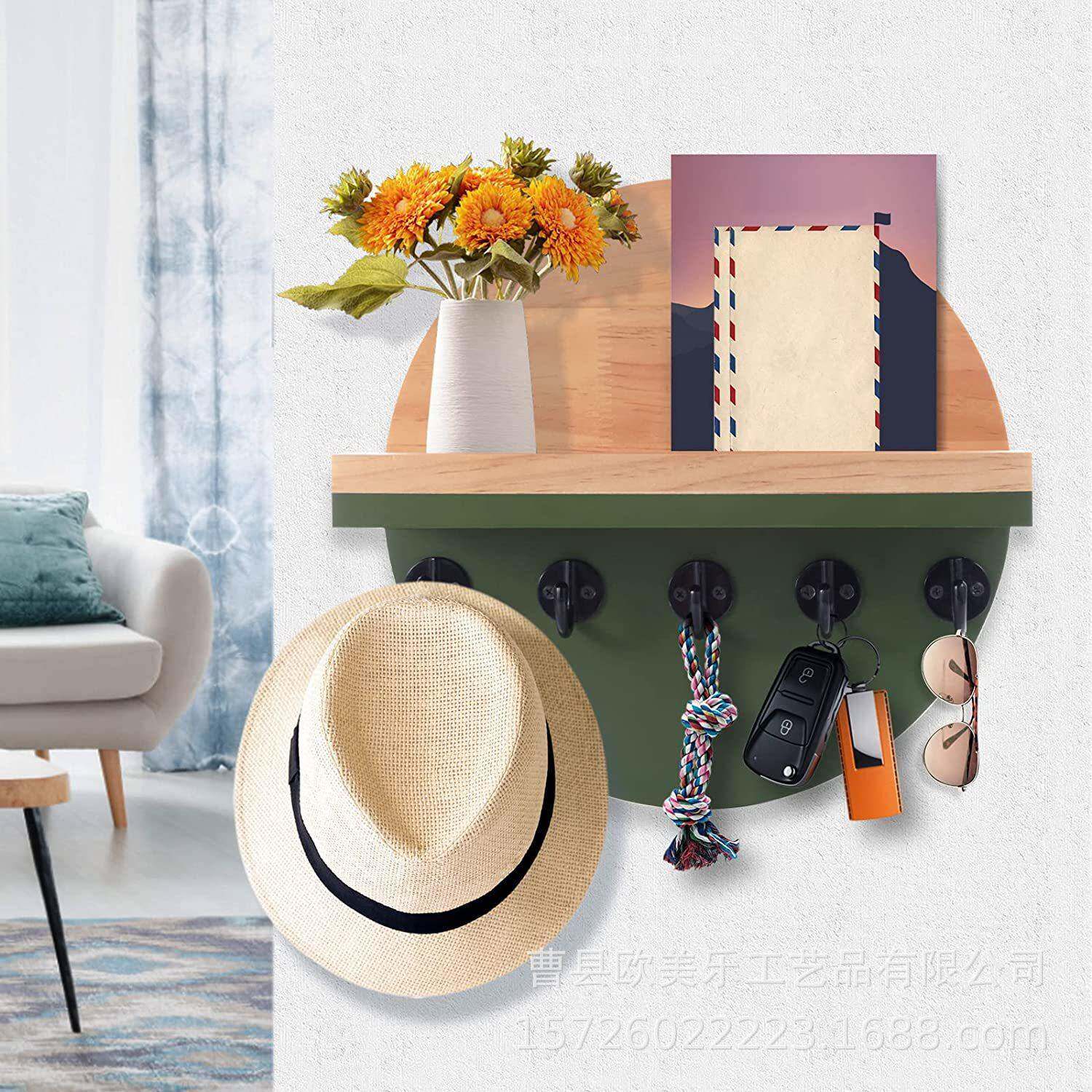 美式墙上置物架美式乡村挂墙钥匙置物架圆形墙面搁板收纳架衣帽钥