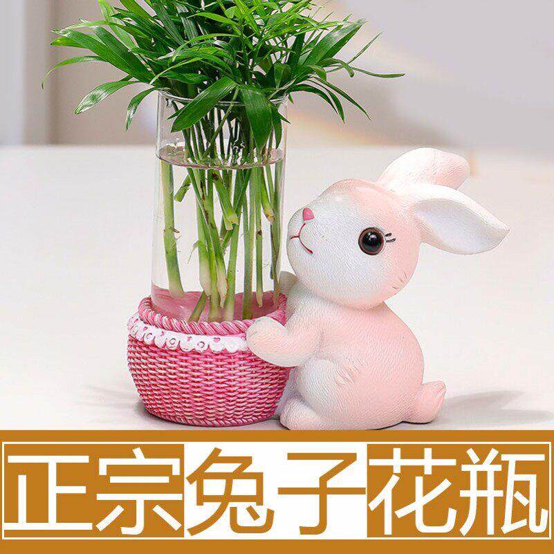 兔子花瓶富贵竹花樽装小白色大的图案摆件水培大口径造型兔款兔正