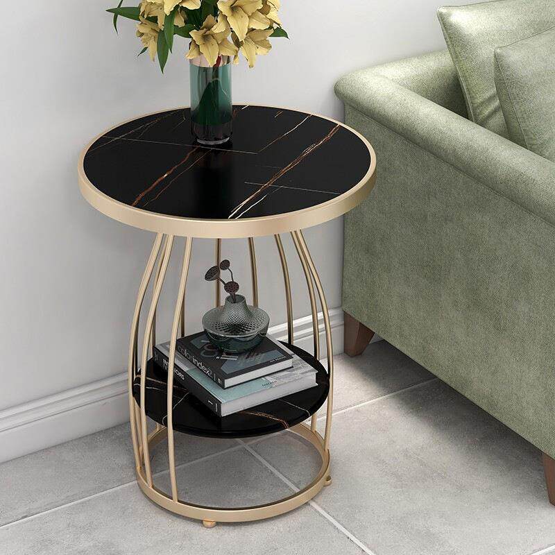 客厅沙发边几小圆桌北欧轻奢岩板大理石铁艺床边桌床头角几双层