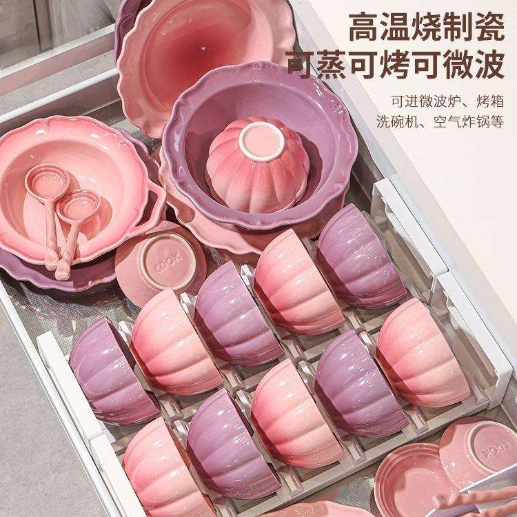 新款花瓣陶瓷高颜值轻奢风餐具2024网红家用清新碗碟碗盘高级套装