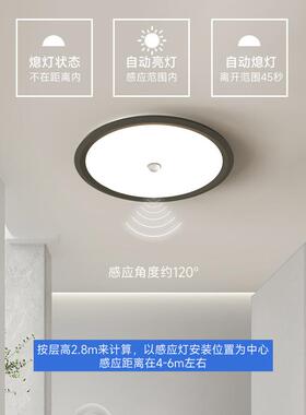 人体感应过道灯走廊灯简约现代led圆形入户楼道楼梯阳台小吸顶灯