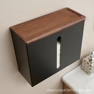 卫生轻间擦纸盒挂479壁式 奢木质巾盒抽纸纸盒厕 厕所手洗手台中式