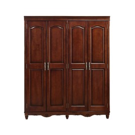 美式实木衣柜234l56对开门现代简约卧室大衣橱橡木组装酒红色