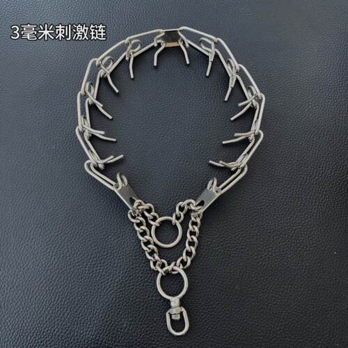 狗项圈刺激链防咬P链中大型犬项链颈圈刺激脖圈不锈钢色训犬遛狗