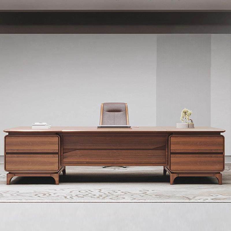 新中式实木办公桌老板桌高端大气总裁桌高档胡桃木董事长大班台