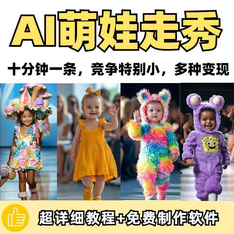 AI制作影片萌娃童装走秀爆款影片蓝海赛道生成教程+免费软体