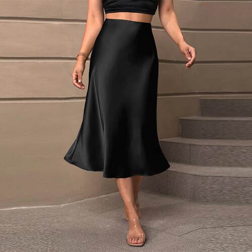 Women's Solid Color Side Zipper Skirt, Casual Midi