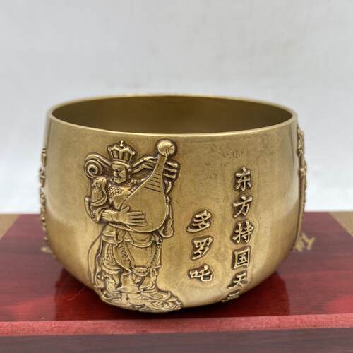 仿古四大天王佛钵铜杯茶杯米缸摆件聚宝盆雕刻客厅中式桌面摆件