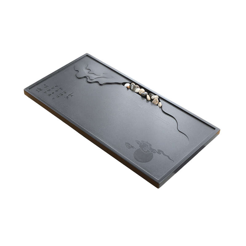 天然乌金石茶盘排水家用简约现代客厅石盘石头单盘整块石茶台拖盘