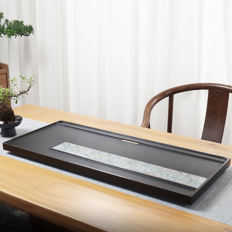 天然乌金石茶盘现代轻奢简约岩板茶台石头办公室日式排水茶海托盘