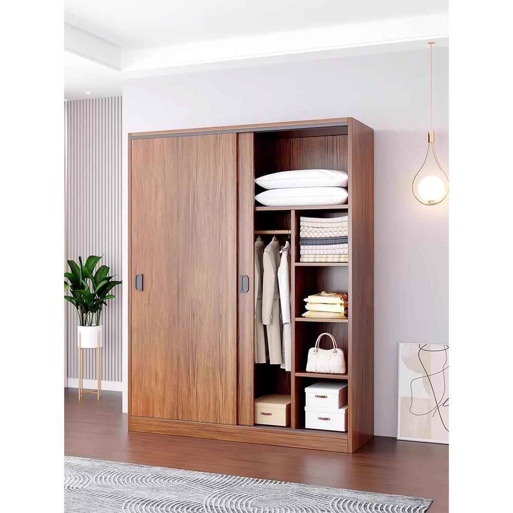推拉门衣柜家用卧室出租房用小户型现代简约实木色柜子简易装衣橱