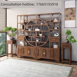 需定制南榆木多宝阁茶叶置物架实木新中式大团圆博古架客厅隔断展