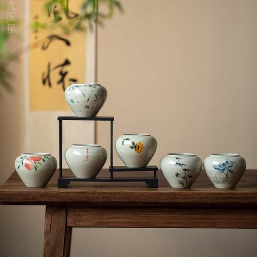 纯手绘陶瓷茶洗复古手工水盂杯洗家用功夫茶具茶道配件建水