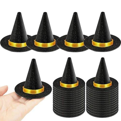 10pcs Mini Felt Witch Hats Wine Bottle Decor for Halloween