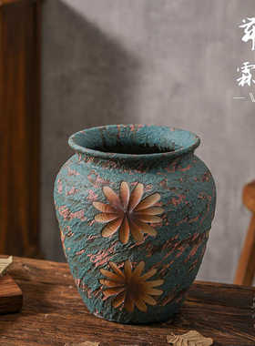向日葵景德镇陶瓷花瓶花盆法式油画中式陶罐摆件复古插花高级轻奢