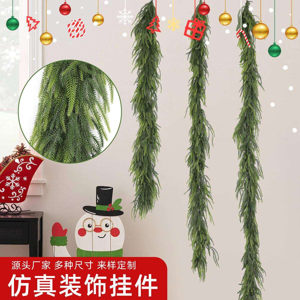 纵鸿圣诞装饰柏叶红果松树诺福克松门挂跨境仿真植物松针藤条