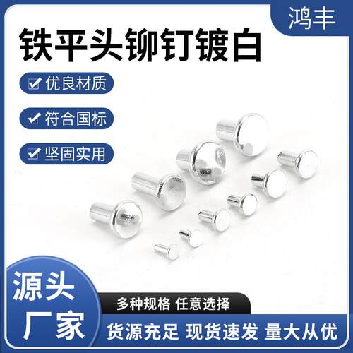 供应铁平头铆钉镀白GB109实心平头铁铆钉手打敲击式规格齐全