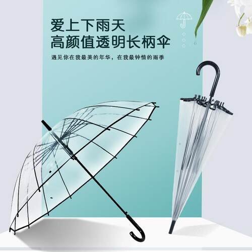 骨透明伞抗风自动纯色小清新网红广告伞LOGO礼品透明直杆雨伞