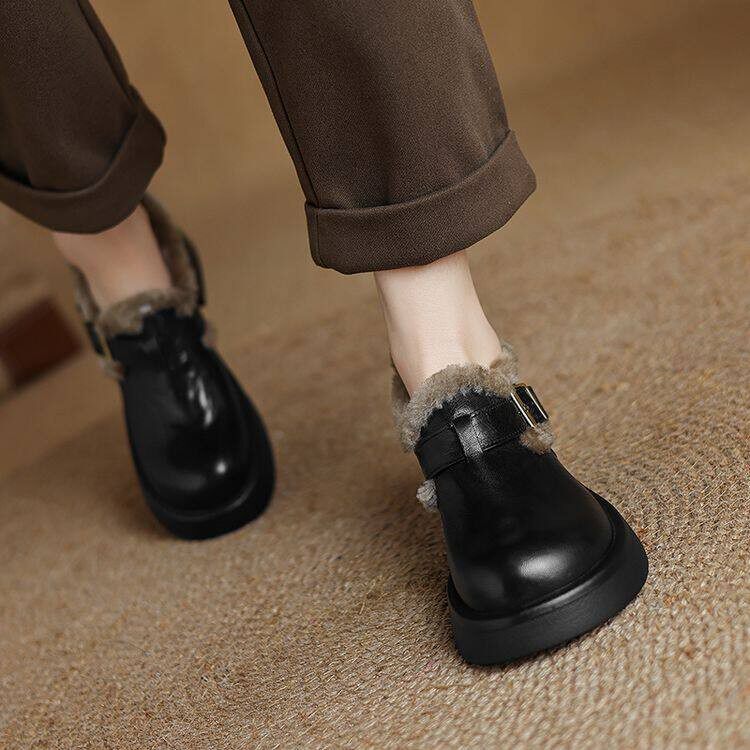 意大利Corso Venezia~真皮乐福鞋加绒毛毛鞋女外穿加厚勃肯棉鞋女