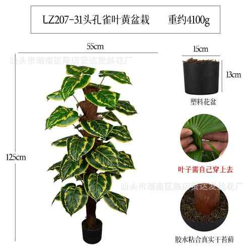 高黄孔雀叶落地盆栽仿真树植物盆栽假大型盆景家居装饰摆件