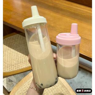 大容量带盖塑料吸管杯奶茶杯子家用重复使用可循环简约便携耐热杯