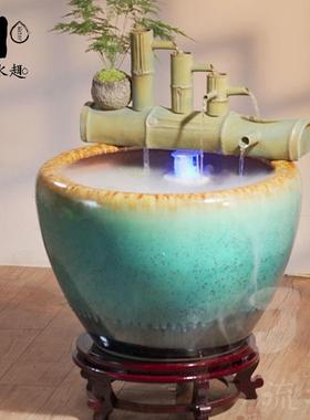 正品流趣水 陶瓷竹排竹子中式环养鱼缸庭水缸循搭配院造景装饰摆