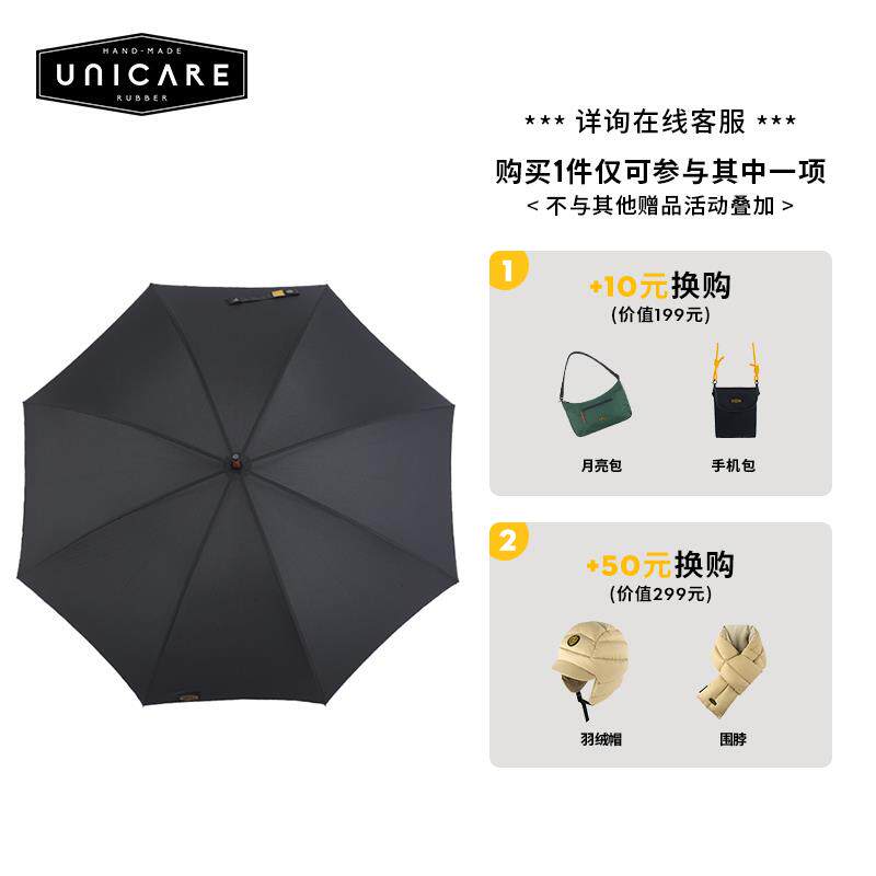 高档UNICAR 大号雨伞复E古伞 晴雨长柄伞 商务防 手动直柄 实风木