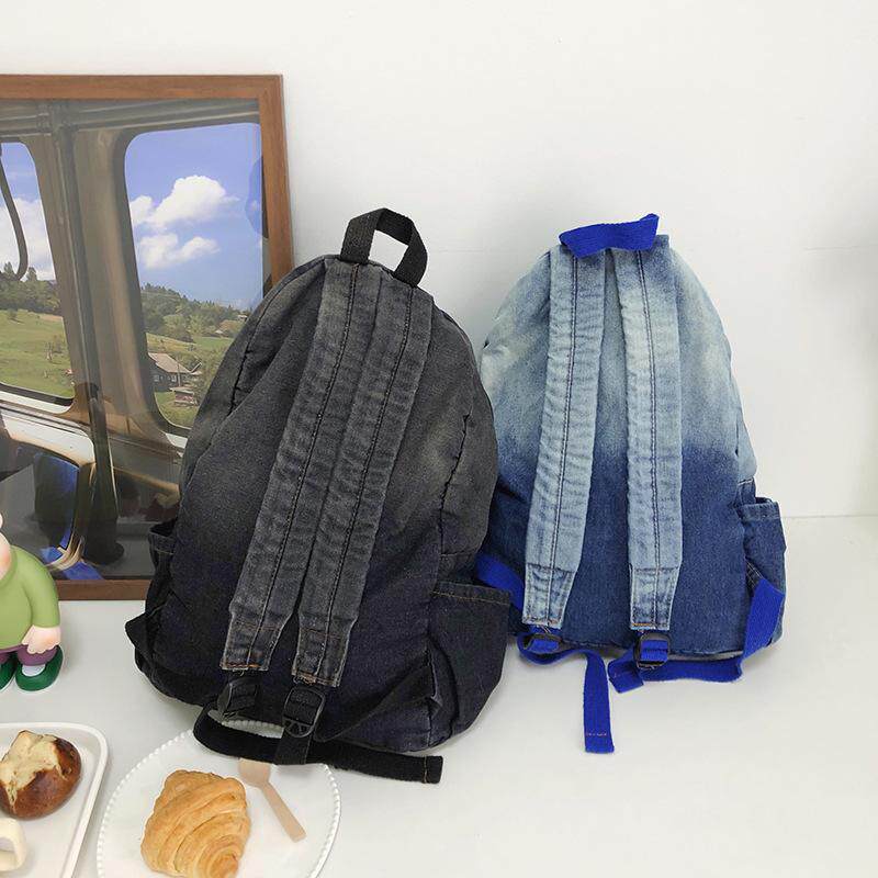 双肩包大学生渐变牛仔双肩背包