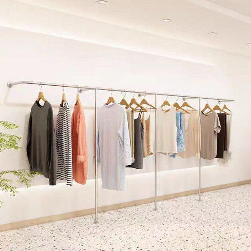 服装店展示架上墙壁挂侧挂陈列架男女装墙上落地挂衣架加厚不锈钢