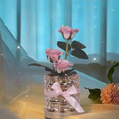 Light Up Roses Bedroom Crystal Lamp 3-Color Dimmable Rose