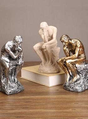 客厅电视背景墙两边的摆件欧式思考者复古人物雕塑模型装饰品摆设