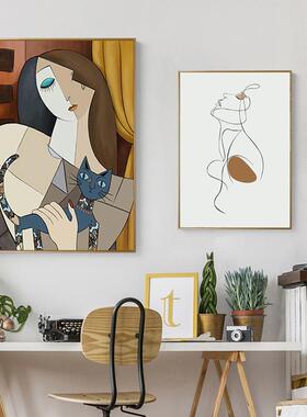 直销新款橙色抽象玄关装饰画现代简约竖版挂画过道走廊壁画毕加索