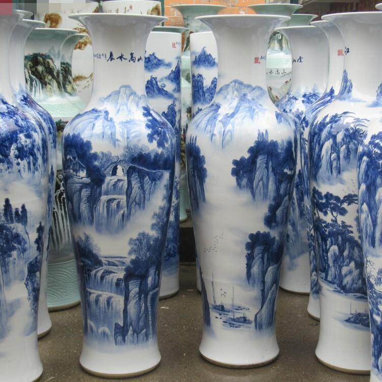 景德镇陶瓷花瓶 手绘青花山高水长落地大花瓶 家居客厅装饰品