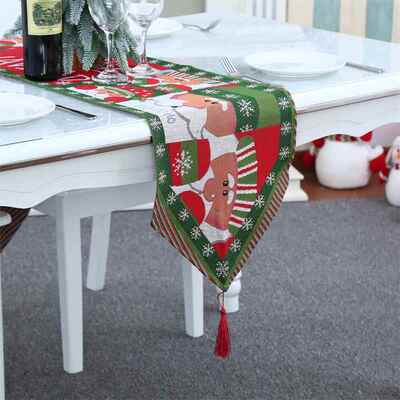 Christmas Decoration Snowman Robin Berry Linen Table Runner1