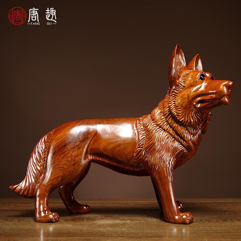 花梨木雕狗工艺品摆件实木雕刻十二生肖狼狗家居客厅电视柜装饰品