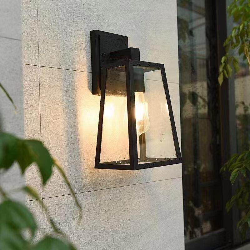 现代简约美式方形铝材家用过道走廊方形LED壁灯钢化玻璃灯户外灯