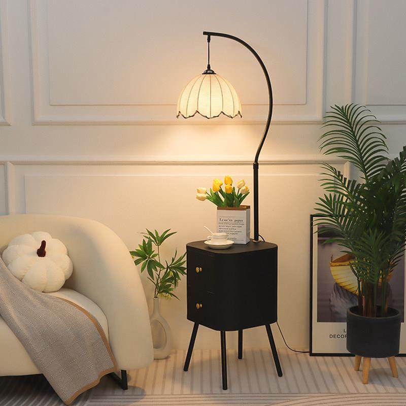 新款卧室落地灯床头柜一体客厅沙发边几置物架中古装饰氛围感台灯