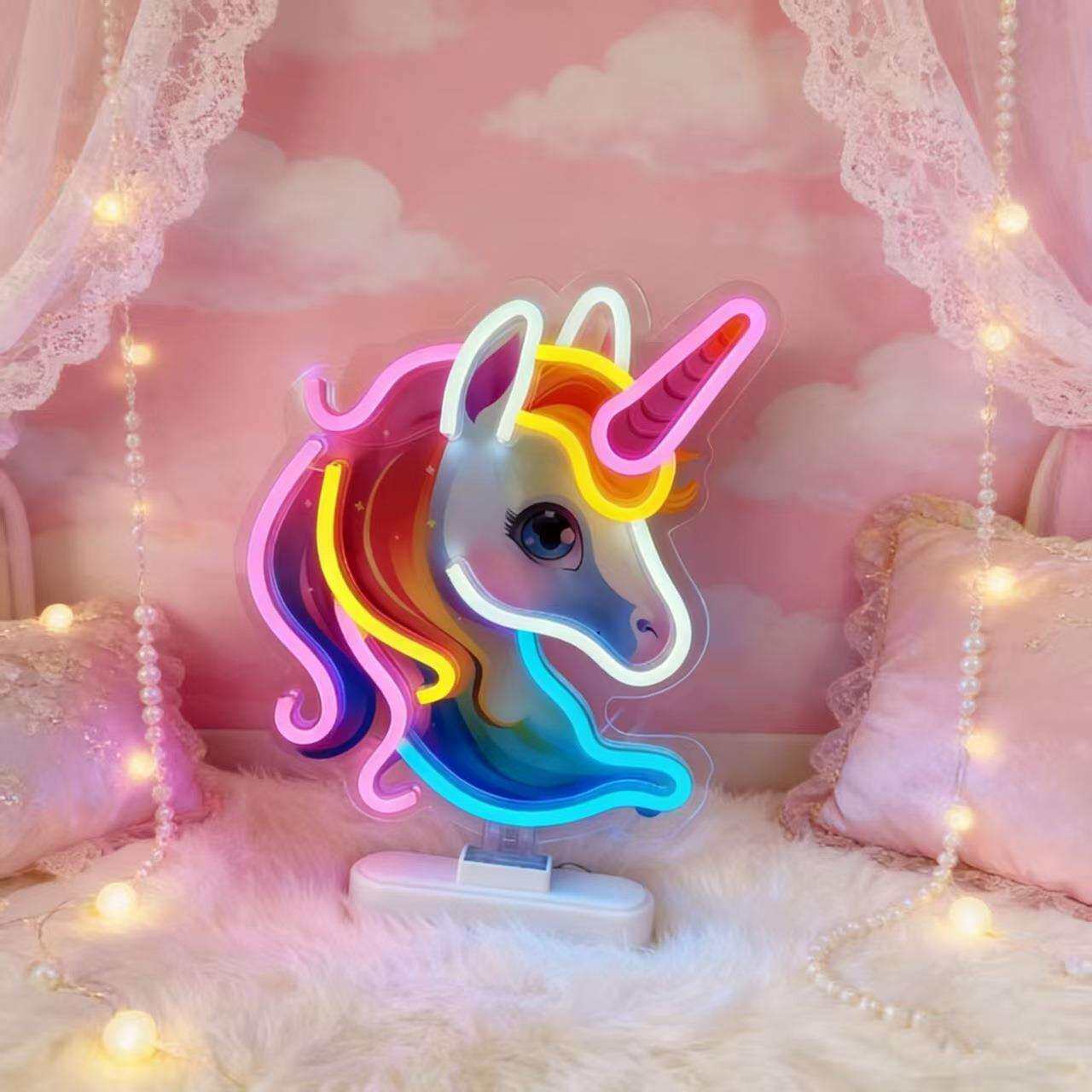 新款led小夜灯创意发光独角兽灯饰卧室氛围霓虹灯装饰氛围灯灯