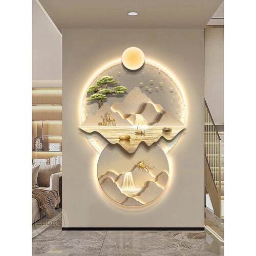 轻奢入户门玄关装饰画背有靠山九鱼图走廊过道灯画葫芦高级感挂画