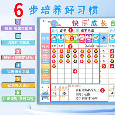 家庭二宝自律表墙贴儿童成长规划好习惯养成表寒假时间打卡计划表