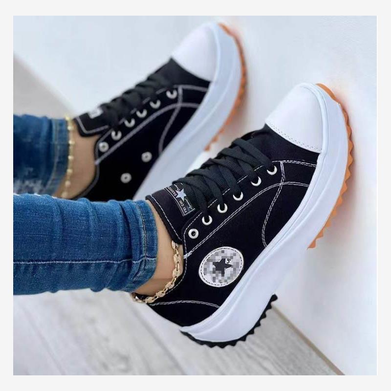 thumbnail for Women s plus sizes shoes spring low-top singles canvas lace-up plus size women's flatform heels