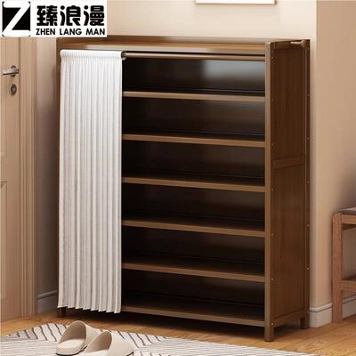 门口鞋柜室外过道电梯口简约防尘一体柜多层楠竹鞋架家用门口鞋橱
