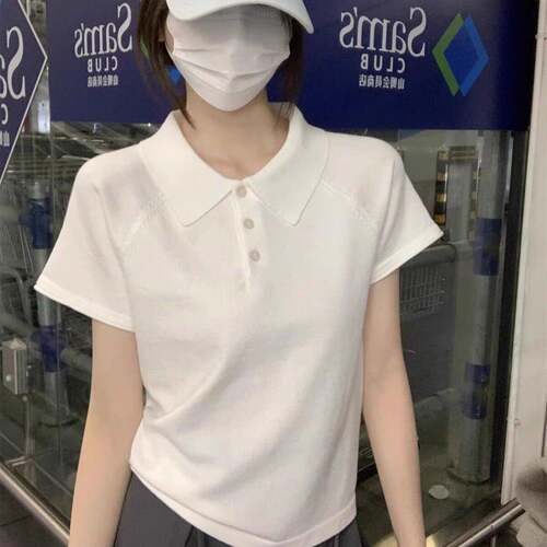2025新款爆款独特超好看polo领白色短袖T恤女打底衫内搭小衫上衣