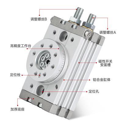 小型摆台180度旋转气缸MSQB/MSQB1A/2A/3A/7A 90度可调回转气缸