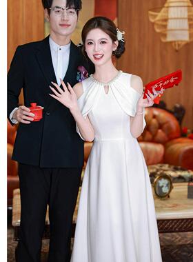 白色礼服订婚小洋裙平时可穿绝美领证登记小白裙18岁生日成人礼裙