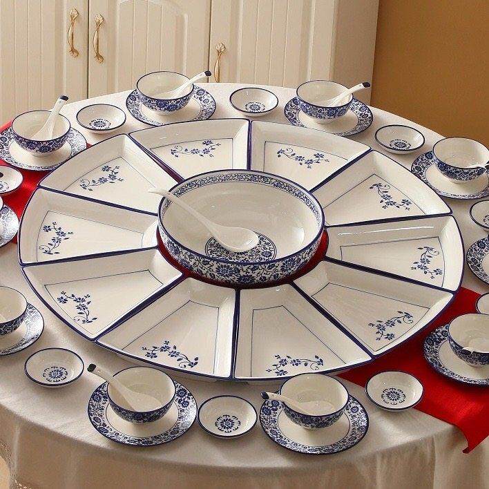 拼盘餐具组合家庭聚餐陶瓷盘家用碗筷碟套装年夜饭火锅盘子加深盘