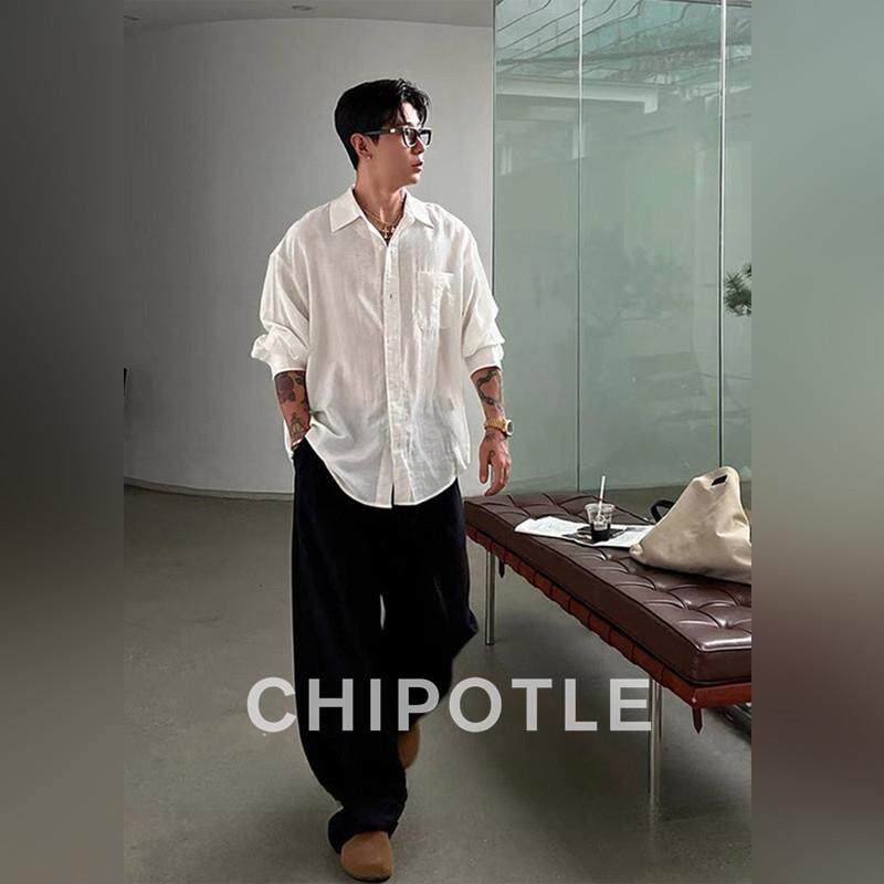 韩国CHIPOTLE雅痞风亚麻长袖衬衫男2026春季薄款宽松休闲防晒衬衣