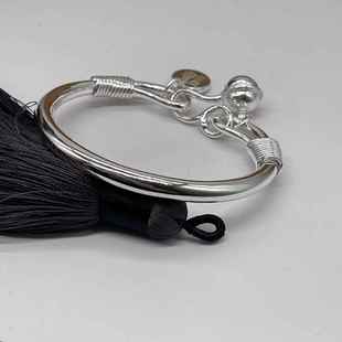 高档纯手工银口手镯99足银定制实心圆条开马蹄形白银雪花银银9镯