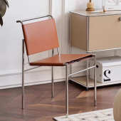 轻奢马鞍椅家用中古风马鞍皮椅子金属钢管简约意式 餐椅